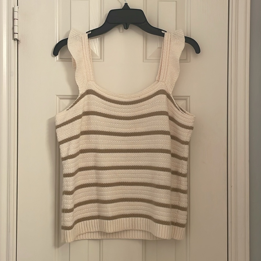 LOFT Striped Ruffle Strap Sweater Tank - Picture 2 of 7